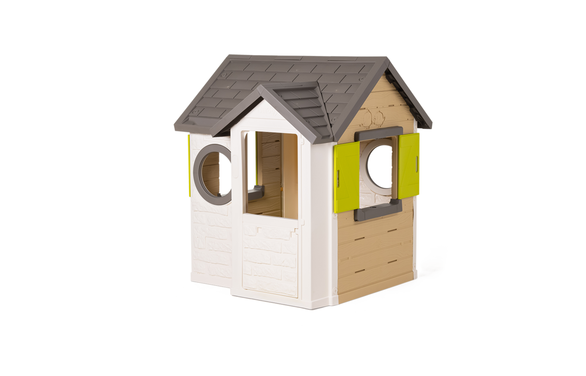 Prirodna kućica My New House Smoby proširena 2 prozora s škurama 2 okrugla prozora i polovična vrata veličina 135 cm z UV filtrom od 2 leta